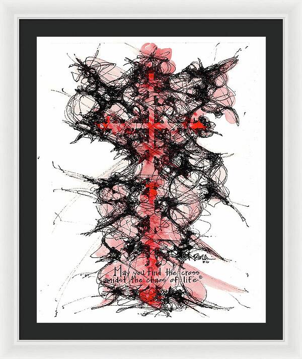 Chaos Order Cross 16 - Sorrowful Red - Framed Print