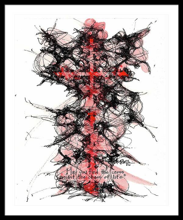 Chaos Order Cross 16 - Sorrowful Red - Framed Print