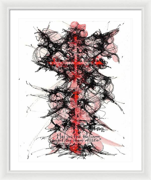 Chaos Order Cross 16 - Sorrowful Red - Framed Print