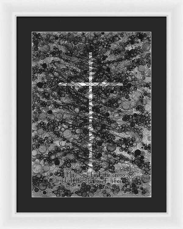 Chaos Order Cross 17 - Black and White - Framed Print