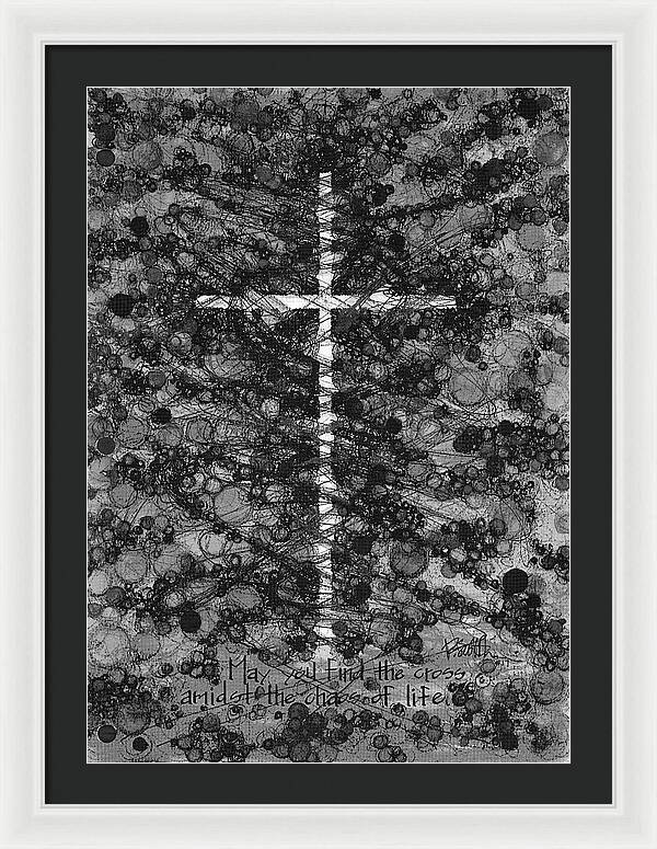 Chaos Order Cross 17 - Black and White - Framed Print