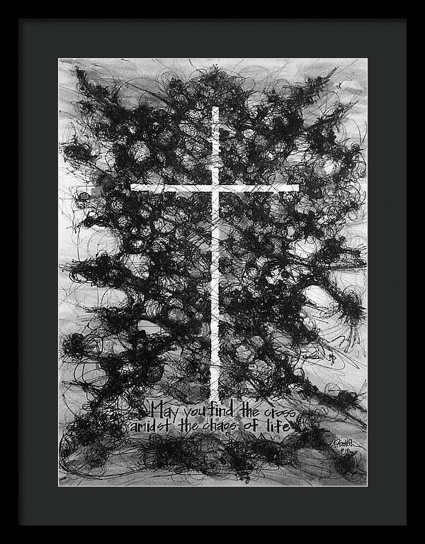 Chaos Order Cross 18 - Black and White - Framed Print