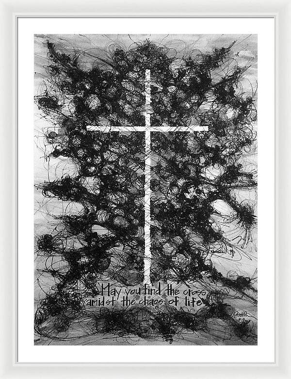 Chaos Order Cross 18 - Black and White - Framed Print