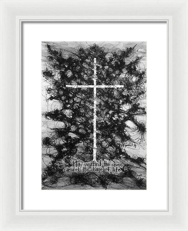 Chaos Order Cross 18 - Black and White - Framed Print