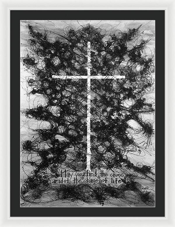 Chaos Order Cross 18 - Black and White - Framed Print