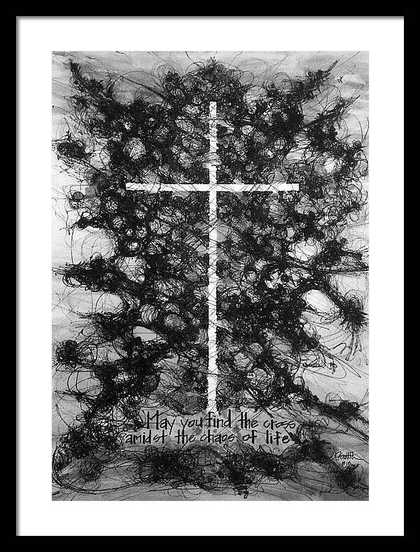 Chaos Order Cross 18 - Black and White - Framed Print