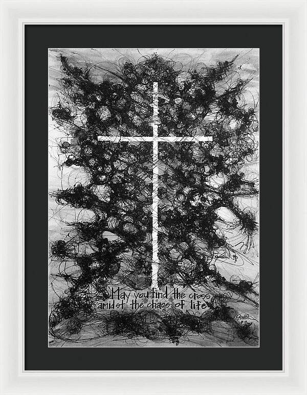Chaos Order Cross 18 - Black and White - Framed Print