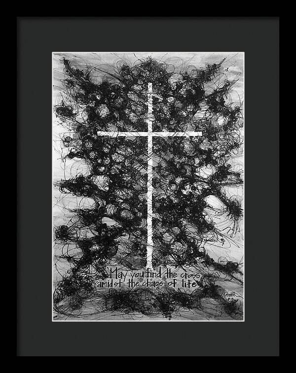 Chaos Order Cross 18 - Black and White - Framed Print