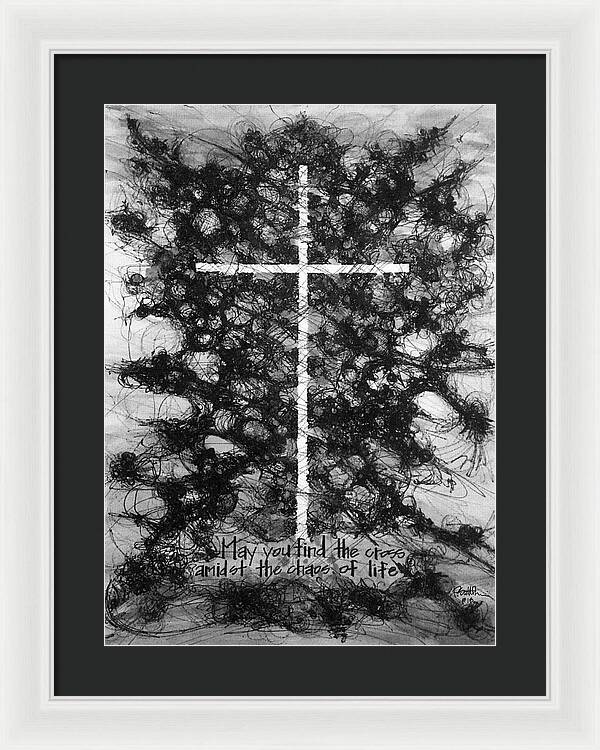 Chaos Order Cross 18 - Black and White - Framed Print