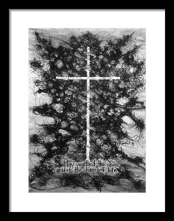 Chaos Order Cross 18 - Black and White - Framed Print