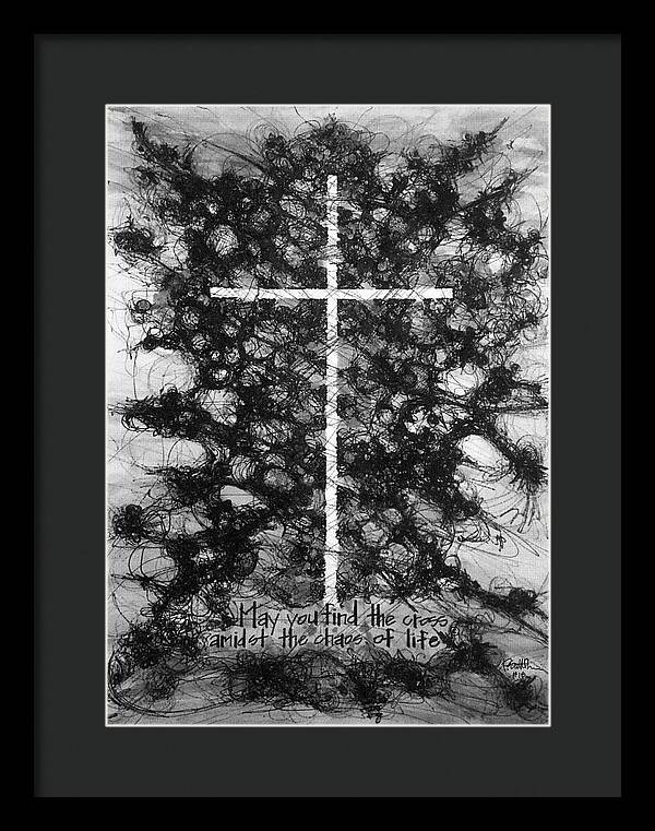 Chaos Order Cross 18 - Black and White - Framed Print