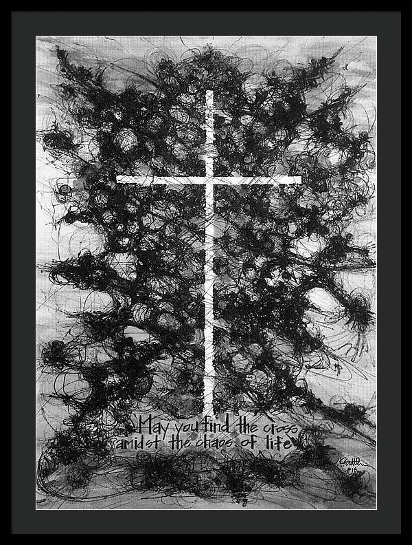 Chaos Order Cross 18 - Black and White - Framed Print