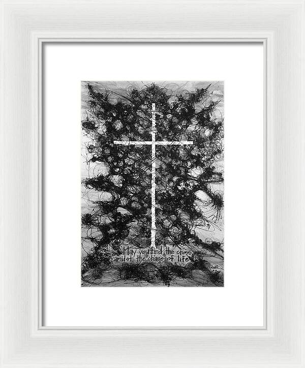 Chaos Order Cross 18 - Black and White - Framed Print