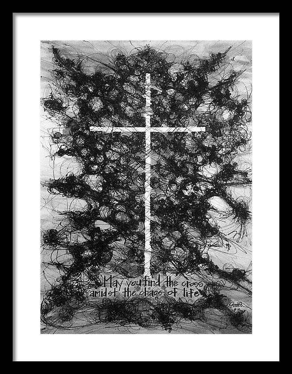 Chaos Order Cross 18 - Black and White - Framed Print