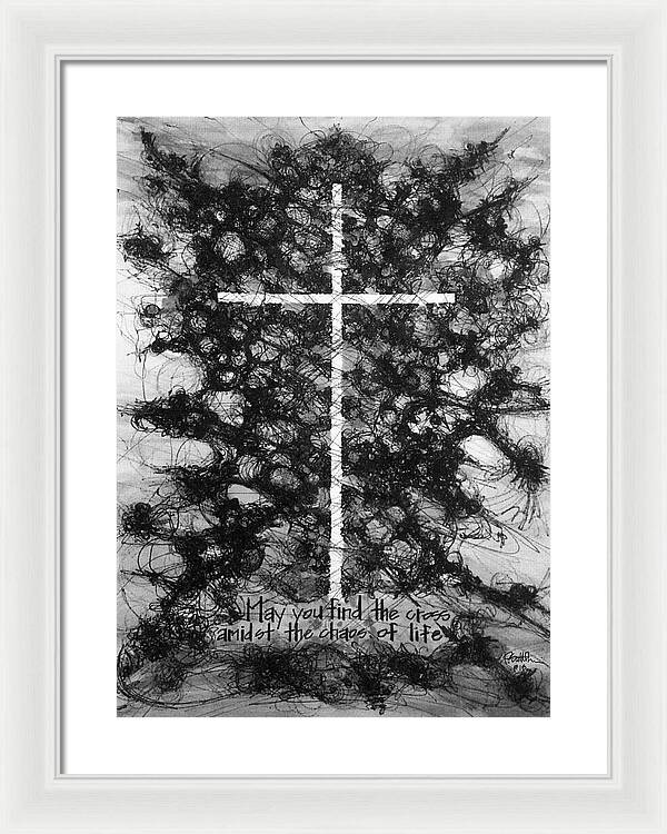 Chaos Order Cross 18 - Black and White - Framed Print