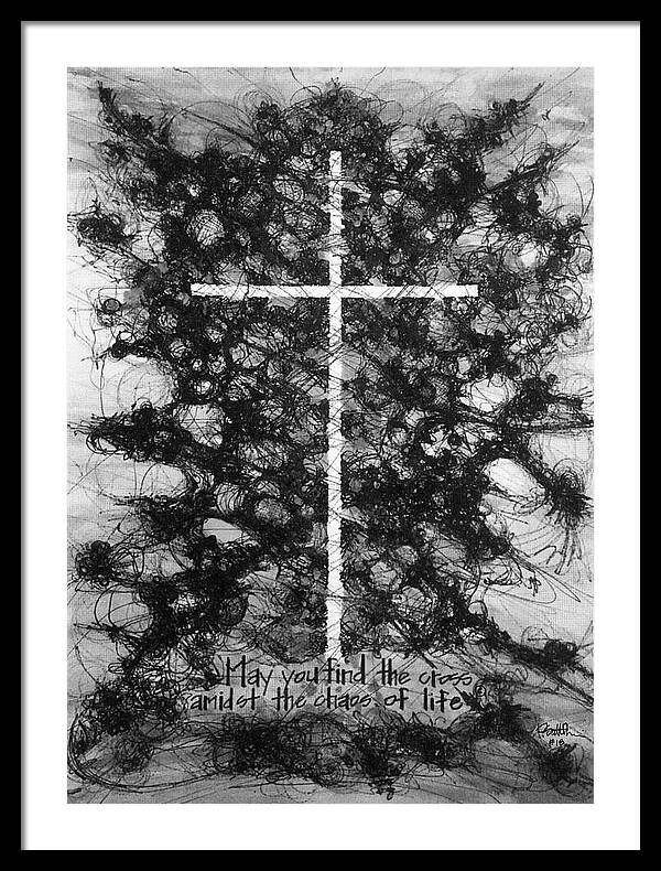 Chaos Order Cross 18 - Black and White - Framed Print