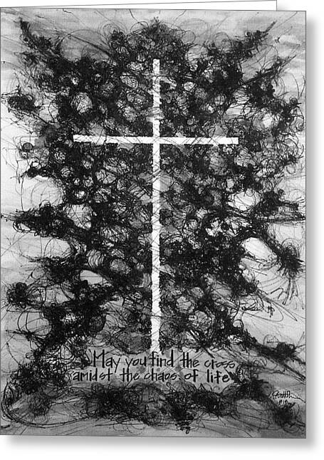 Chaos Order Cross 18 - Black and White - Greeting Card
