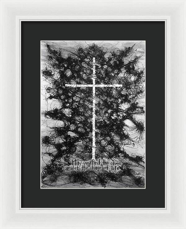 Chaos Order Cross 18 - Black and White - Framed Print