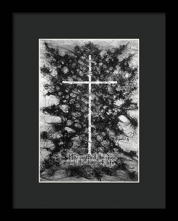 Chaos Order Cross 18 - Black and White - Framed Print