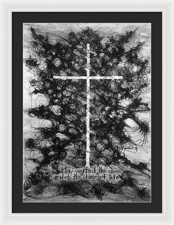 Chaos Order Cross 18 - Black and White - Framed Print