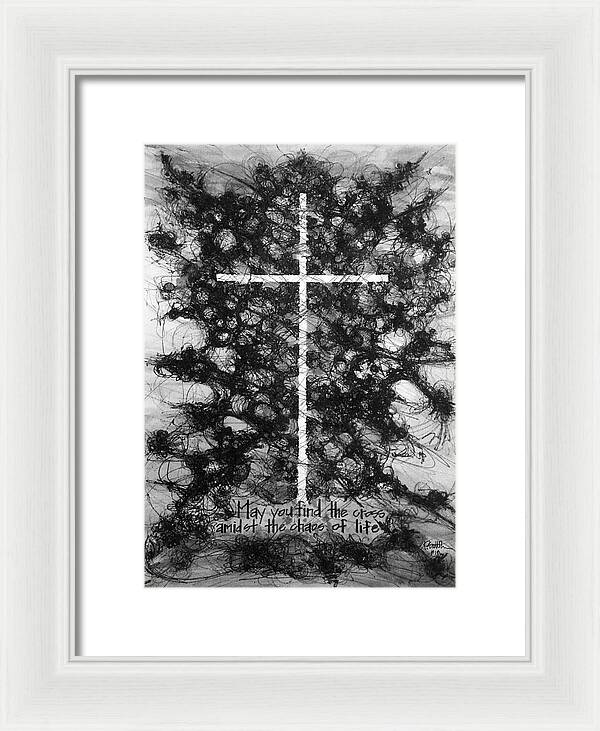 Chaos Order Cross 18 - Black and White - Framed Print