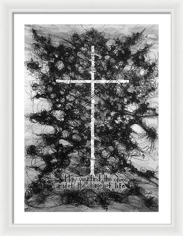 Chaos Order Cross 18 - Black and White - Framed Print