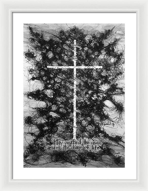 Chaos Order Cross 18 - Black and White - Framed Print
