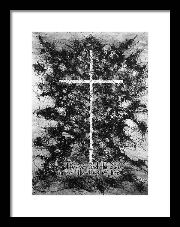 Chaos Order Cross 18 - Black and White - Framed Print