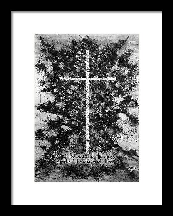 Chaos Order Cross 18 - Black and White - Framed Print