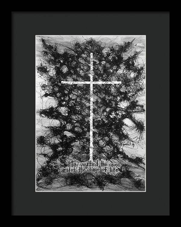 Chaos Order Cross 18 - Black and White - Framed Print