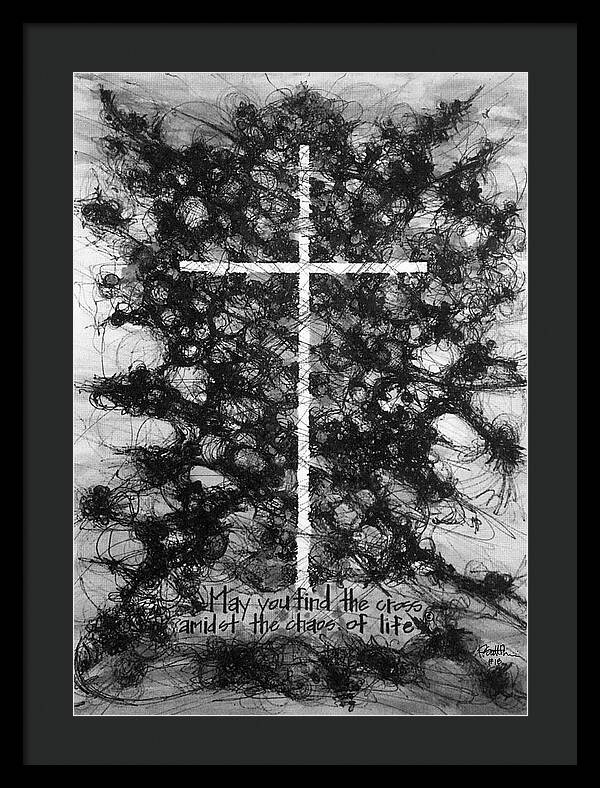 Chaos Order Cross 18 - Black and White - Framed Print