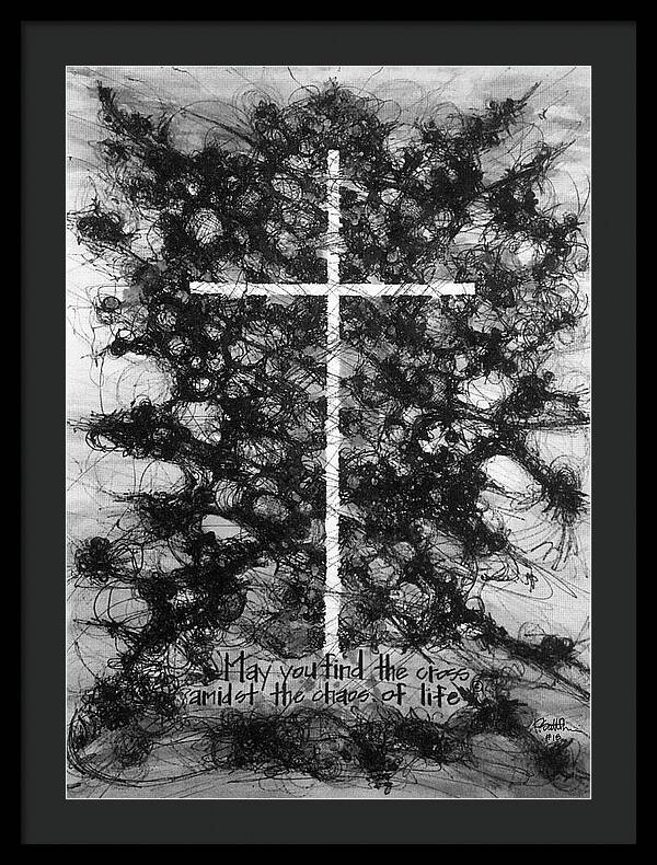 Chaos Order Cross 18 - Black and White - Framed Print