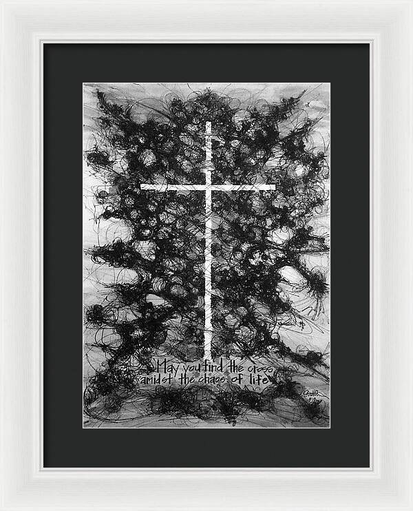 Chaos Order Cross 18 - Black and White - Framed Print