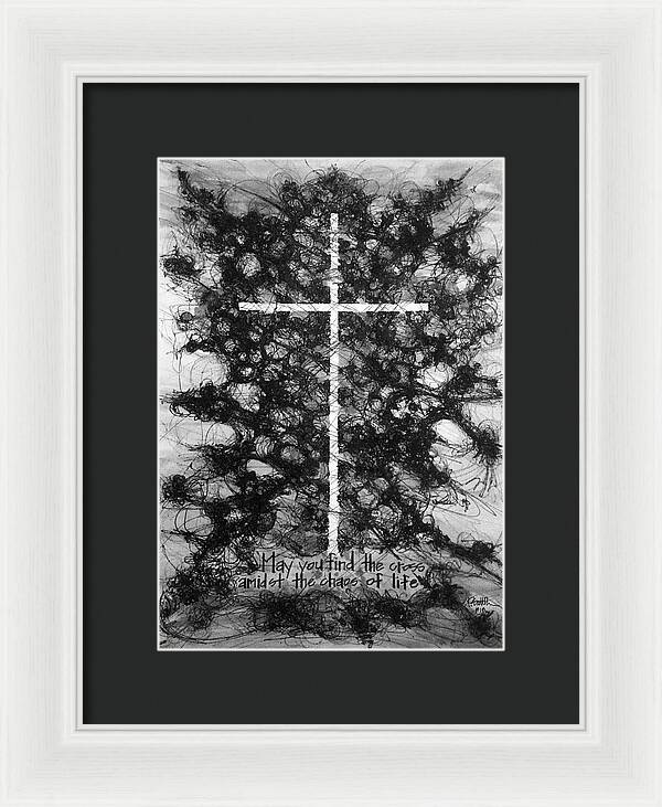 Chaos Order Cross 18 - Black and White - Framed Print