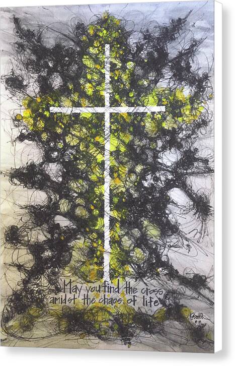 Chaos Order Cross 18 - Luminous Yellow - Canvas Print