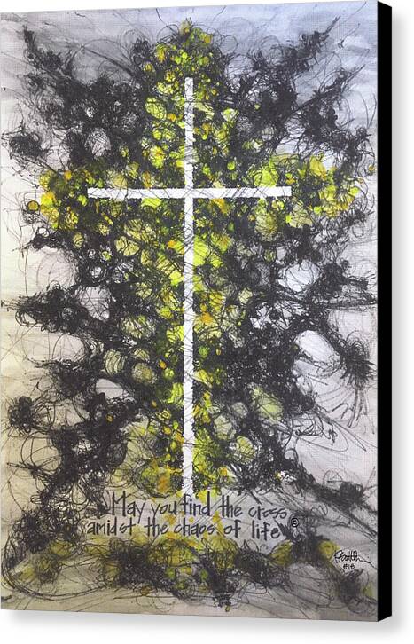 Chaos Order Cross 18 - Luminous Yellow - Canvas Print