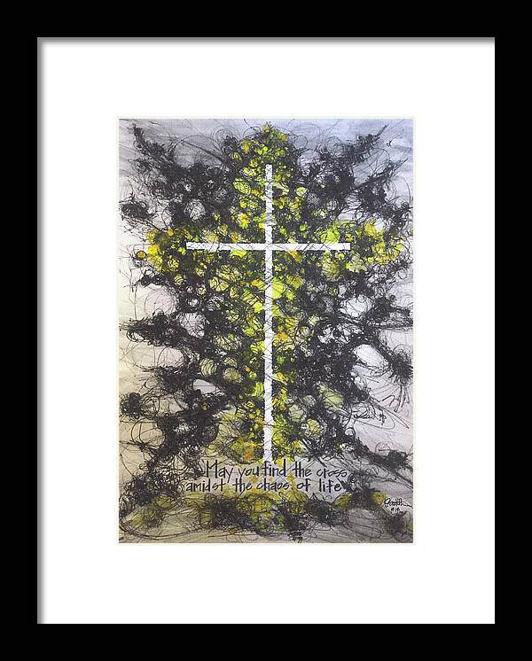 Chaos Order Cross 18 - Luminous Yellow - Framed Print
