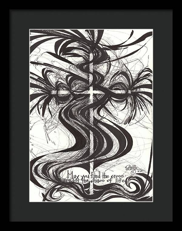Chaos Order Cross 20 - Black and White - Framed Print