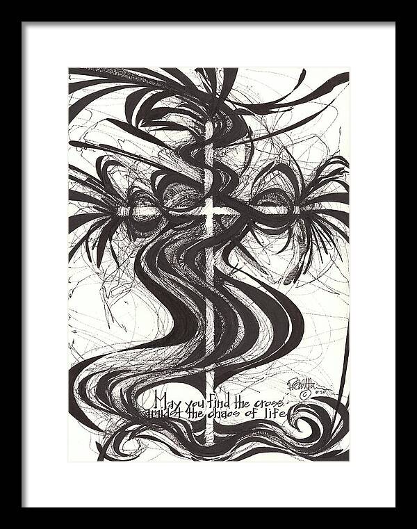 Chaos Order Cross 20 - Black and White - Framed Print