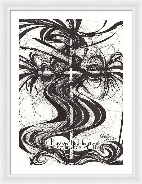 Chaos Order Cross 20 - Black and White - Framed Print