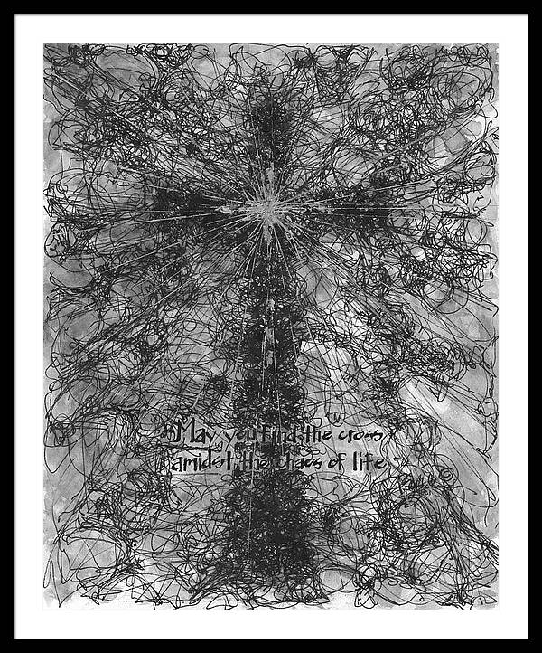 Chaos Order Cross 21 - Black and White - Framed Print