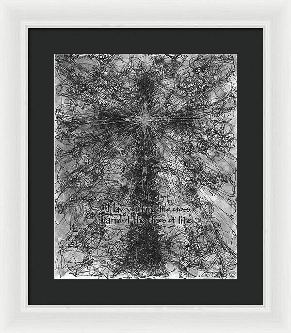 Chaos Order Cross 21 - Black and White - Framed Print