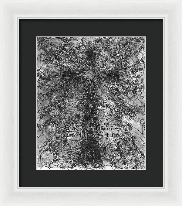 Chaos Order Cross 21 - Black and White - Framed Print
