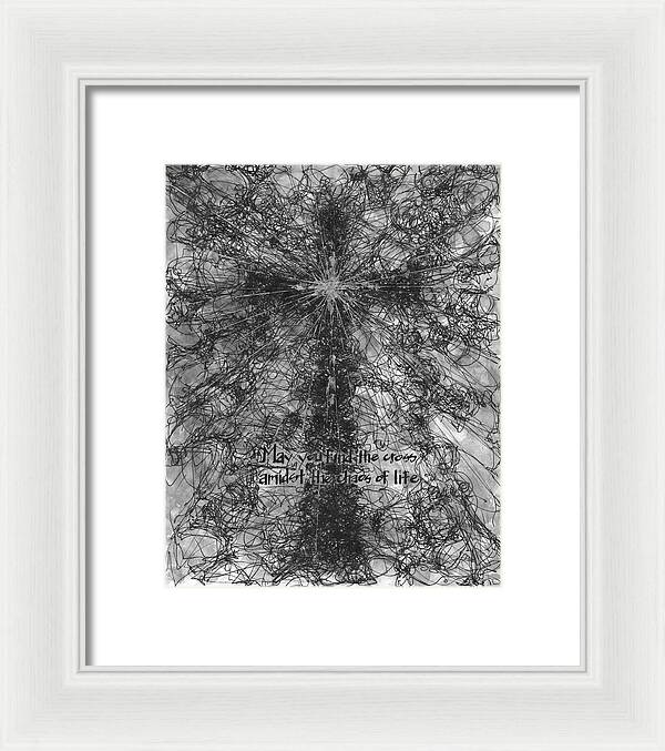 Chaos Order Cross 21 - Black and White - Framed Print