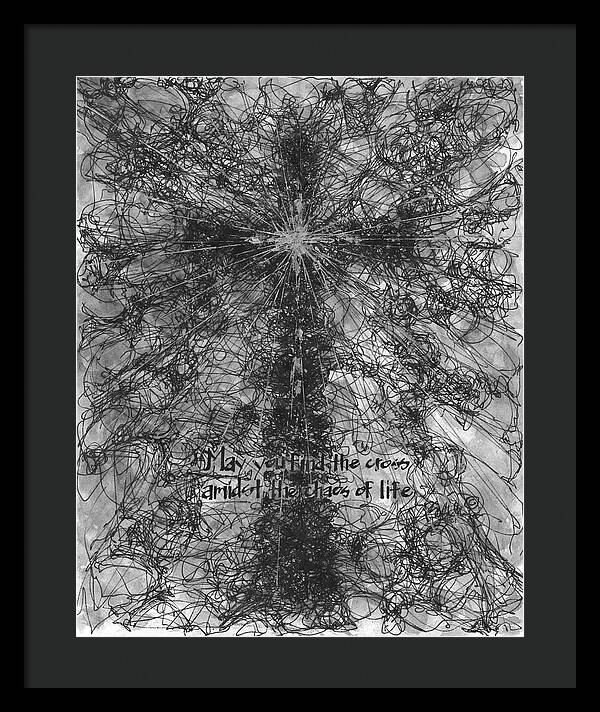 Chaos Order Cross 21 - Black and White - Framed Print