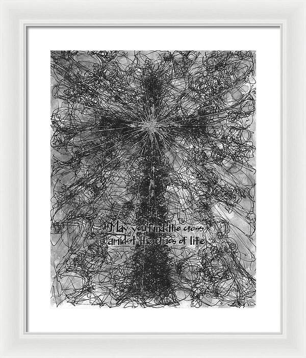 Chaos Order Cross 21 - Black and White - Framed Print