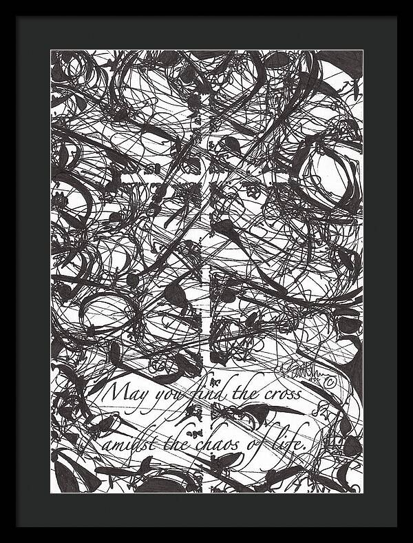 Chaos Order Cross 22 - Black and White - Framed Print