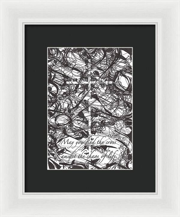 Chaos Order Cross 22 - Black and White - Framed Print