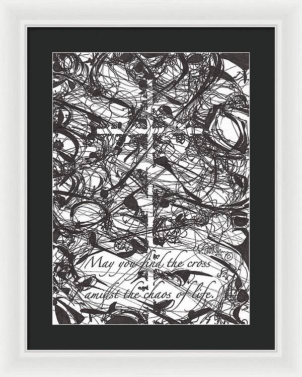 Chaos Order Cross 22 - Black and White - Framed Print