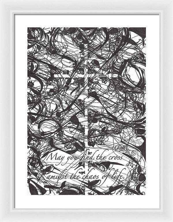 Chaos Order Cross 22 - Black and White - Framed Print